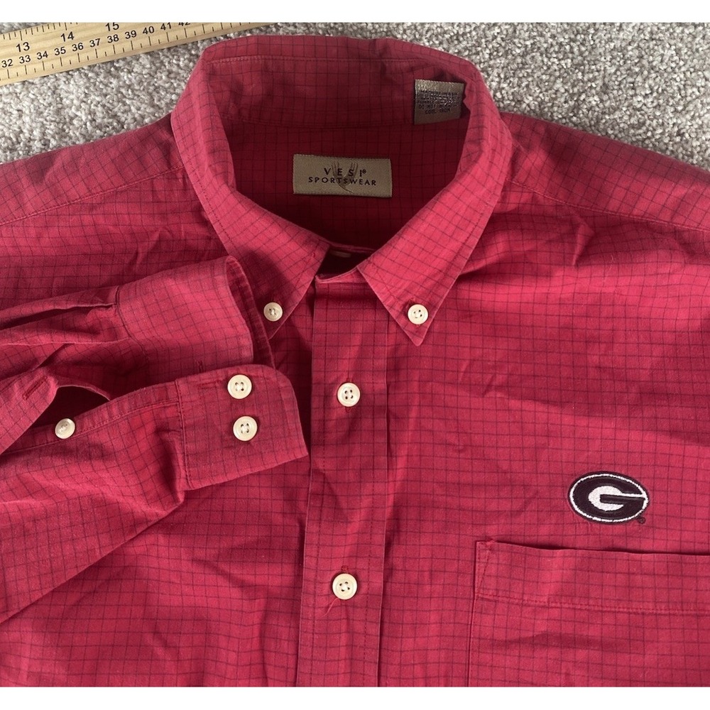 Vesi Sportswear Button Down Shirt Red Plaid Georgia Bulldogs Mens L Cotton NCAA